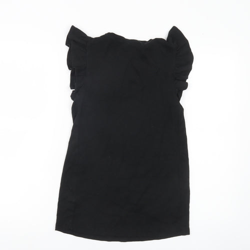 JoJo Maman Bébé Women’s Black Ruffle Sleeve Cotton T-Shirt Size S