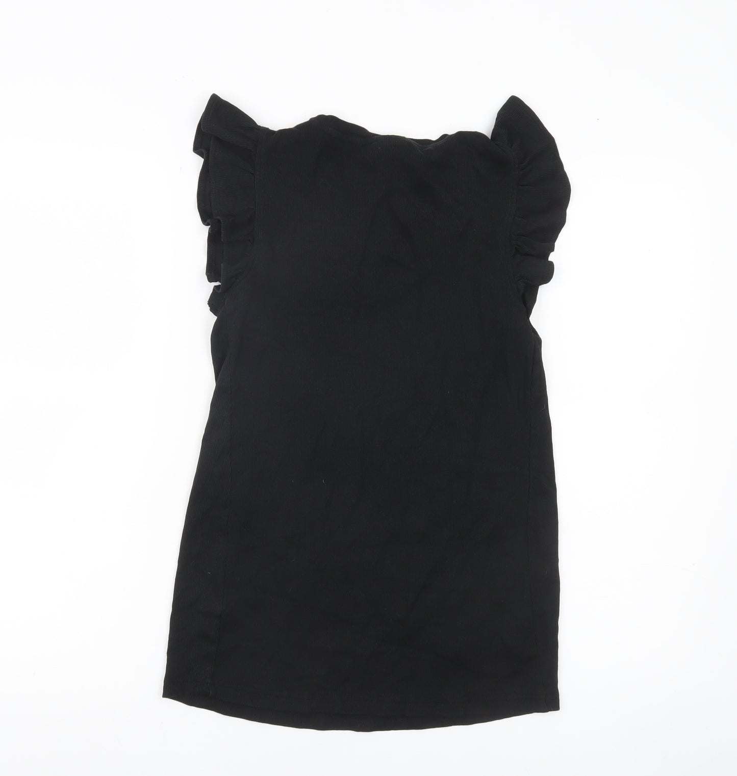 JoJo Maman Bébé Women’s Black Ruffle Sleeve Cotton T-Shirt Size S