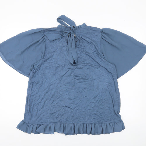 Kim & Carni Womens Blue XL Tunic Blouse Ruffle Tie Neck Flutter Sleeve