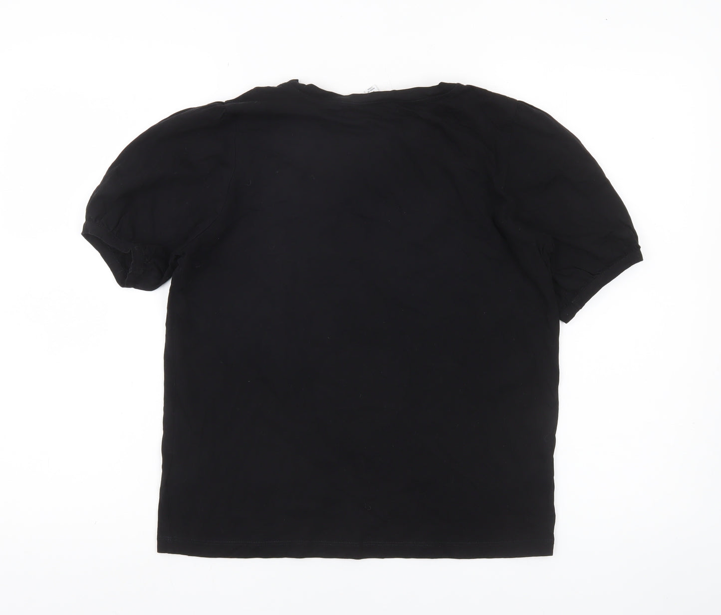 Warehouse Women Black Cotton Embroidered Blouse UK 14 Short Sleeve