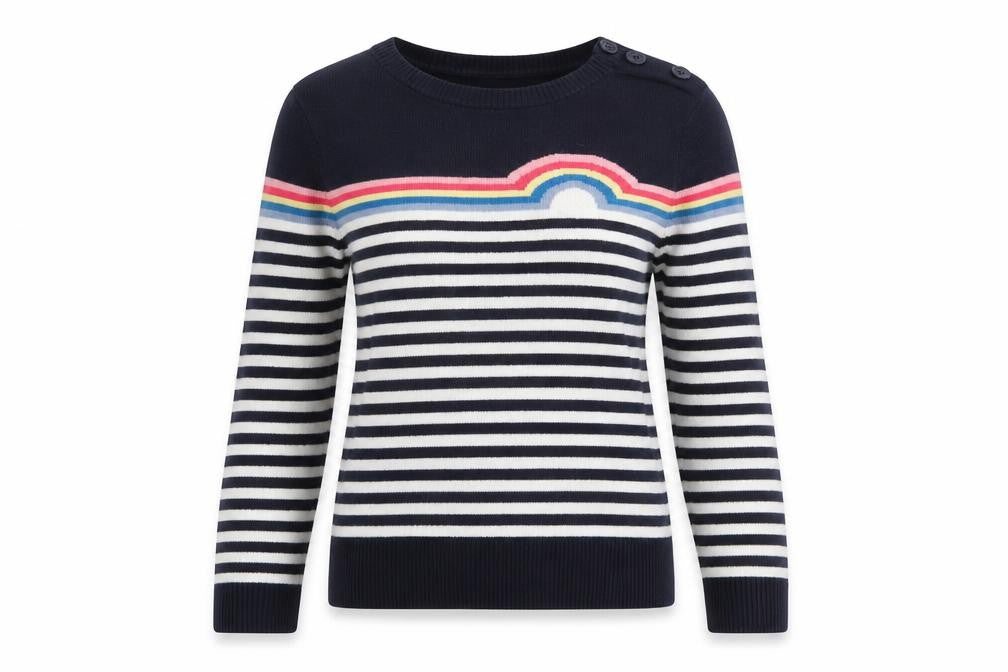 Front view of Cath Kidston women’s xs multicoloured striped crew neck jumper
