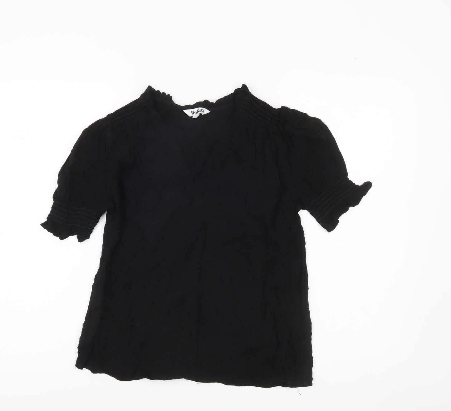 Ro&Zo Women’s Black Viscose Tunic Blouse Size 6 Short Puff Sleeve