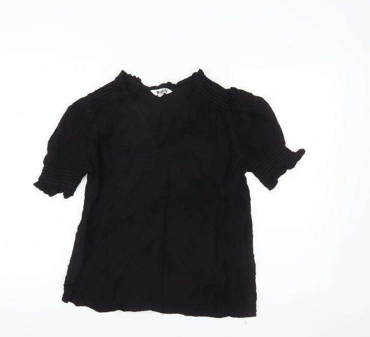 Ro&Zo Women’s Black Viscose Tunic Blouse Size 6 Short Puff Sleeve