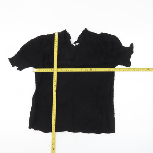Ro&Zo Women’s Black Viscose Tunic Blouse Size 6 Short Puff Sleeve
