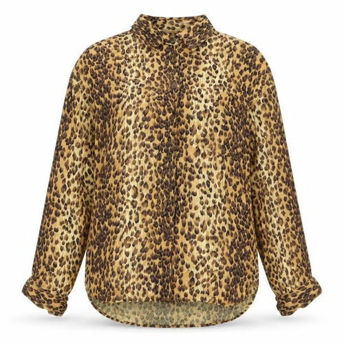 Lizwear Women Brown Animal Print Rayon Tunic Blouse Long Sleeve L