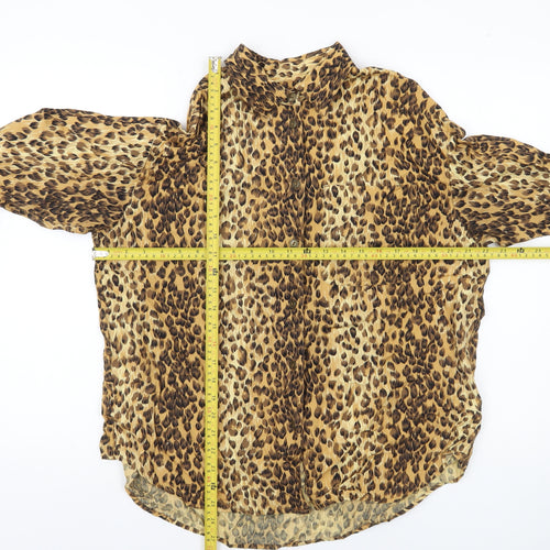 Lizwear Women Brown Animal Print Rayon Tunic Blouse Long Sleeve L