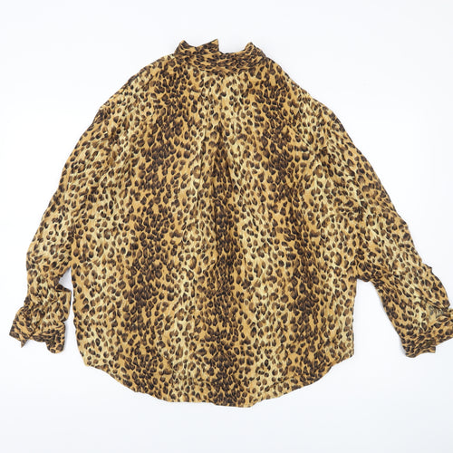 Lizwear Women Brown Animal Print Rayon Tunic Blouse Long Sleeve L