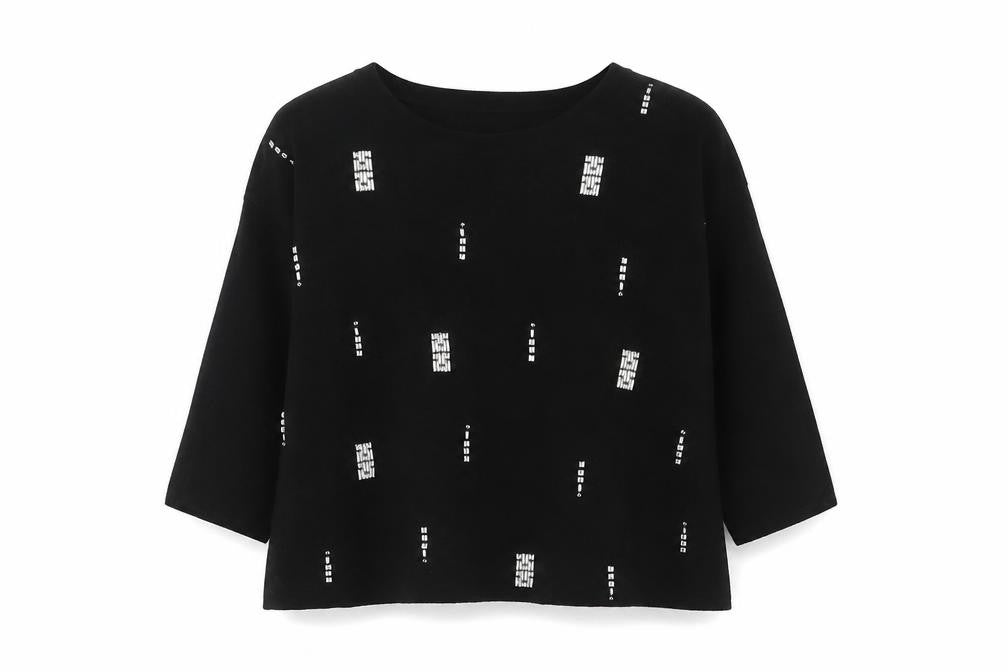 Front view of Next women’s black sequin jumper, size UK 12, crew neck 3/4 sleeve