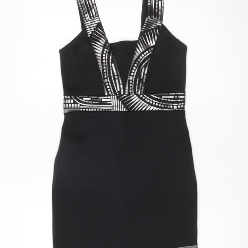 Miss Selfridge Women’s Black Bodycon Party Dress Size 8 Sleeveless V-Neck