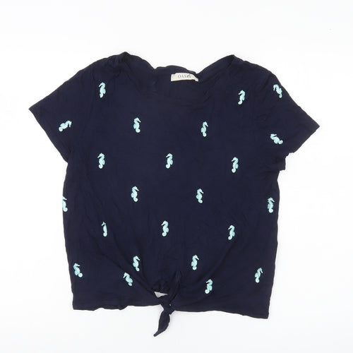Oasis Womens Blue Seahorse Embroidered Cropped T-Shirt M