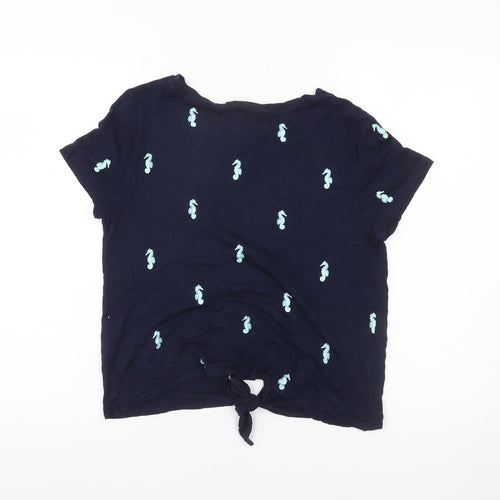 Oasis Womens Blue Seahorse Embroidered Cropped T-Shirt M