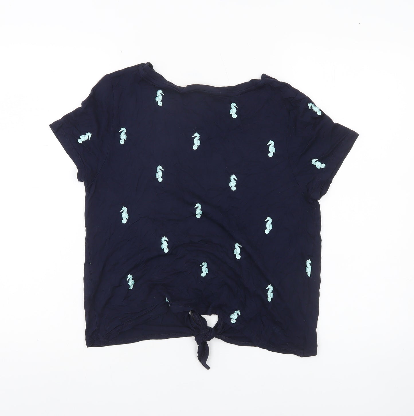 Oasis Womens Blue Seahorse Embroidered Cropped T-Shirt M