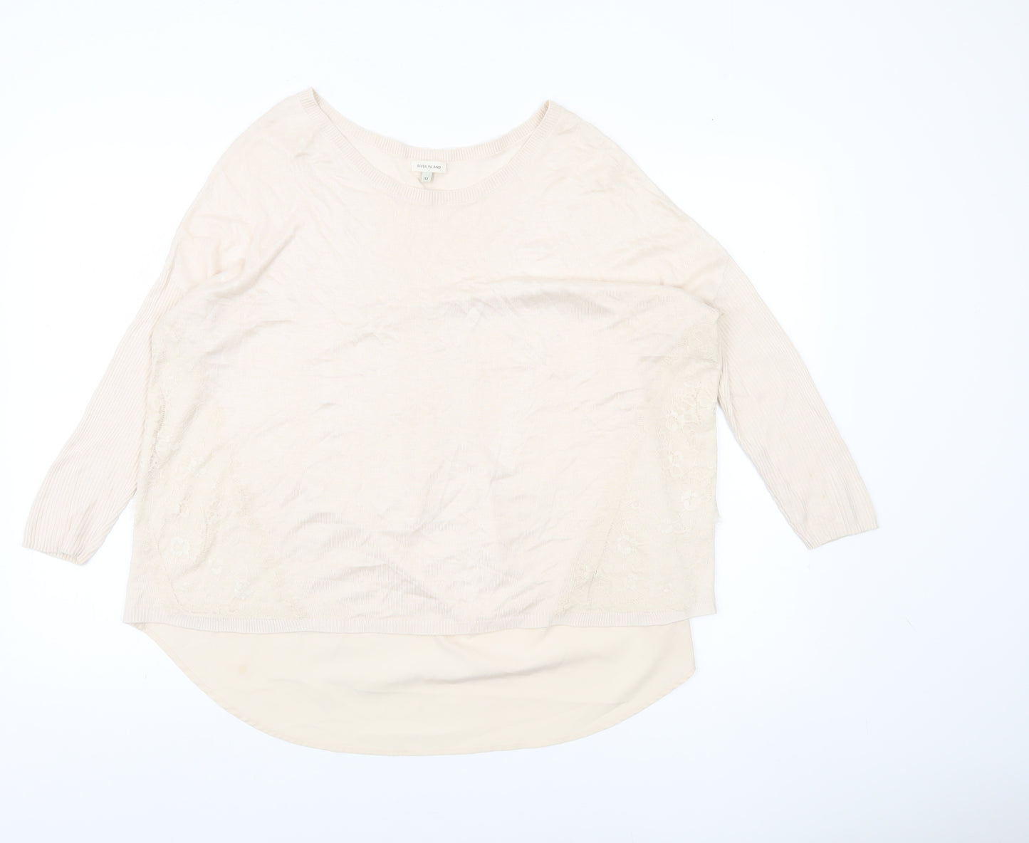 River Island Women’s Beige Lace Panel Pullover Jumper Size 12