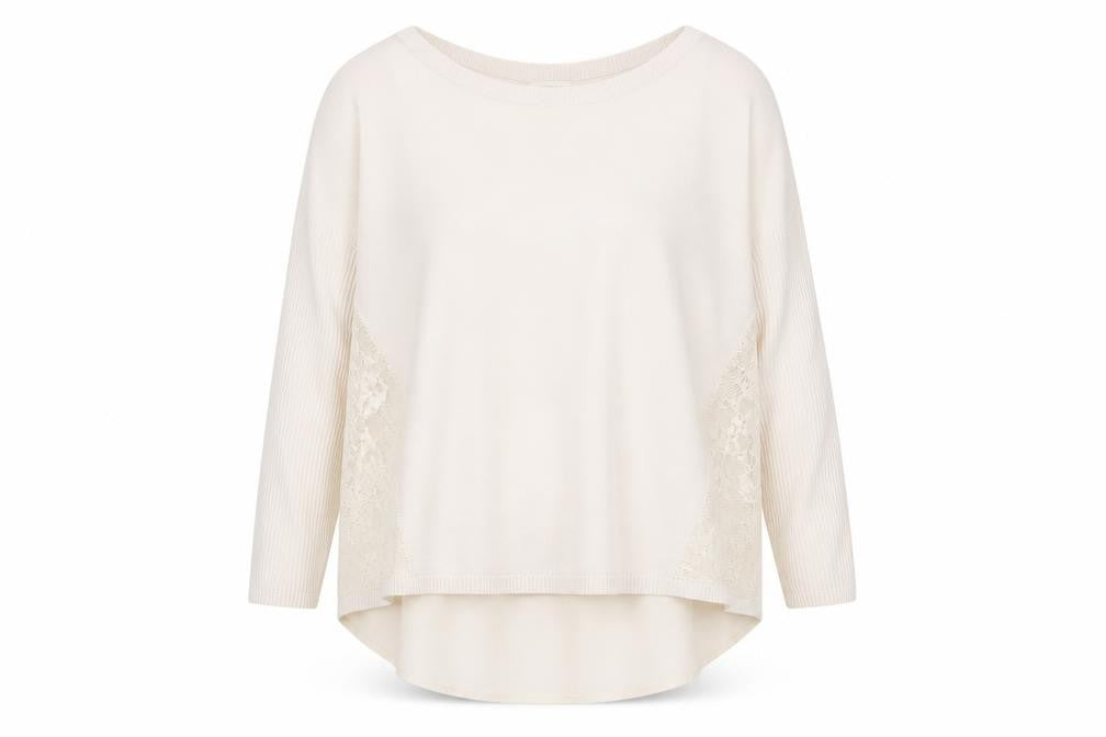 Front view of River Island Women’s Beige Lace Panel jumper, size UK 12