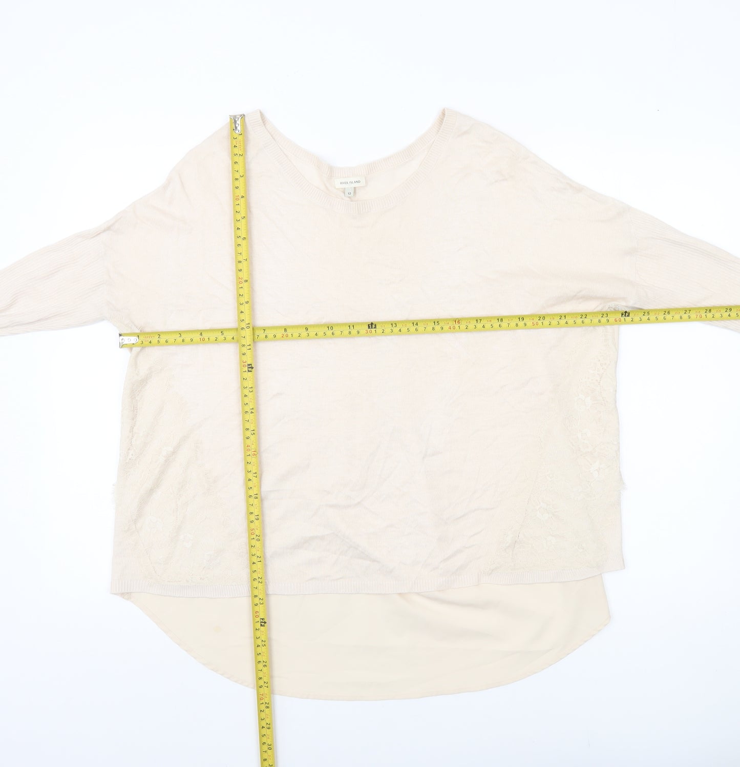 River Island Women’s Beige Lace Panel Pullover Jumper Size 12