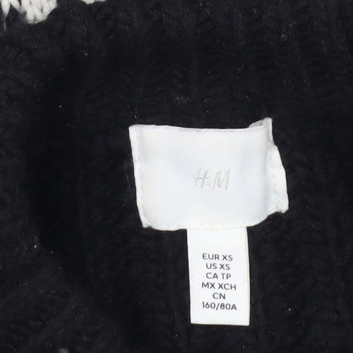 H&M Womens Black XS Geometric Fringe Knit Pullover Jumper