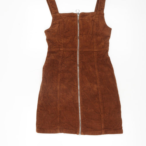 Denim Co Women Brown Corduroy Pinafore Dress Size 8 Sleeveless Zip