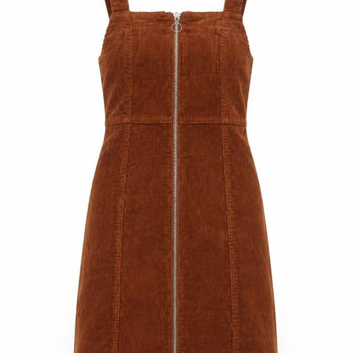 Denim Co Women Brown Corduroy Pinafore Dress Size 8 Sleeveless Zip