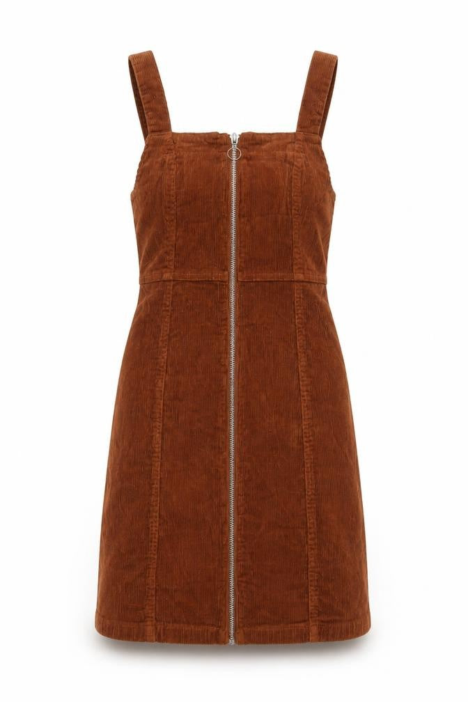 Denim Co Women Brown Corduroy Pinafore Dress Size 8 Sleeveless Zip