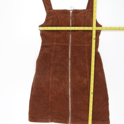 Denim Co Women Brown Corduroy Pinafore Dress Size 8 Sleeveless Zip