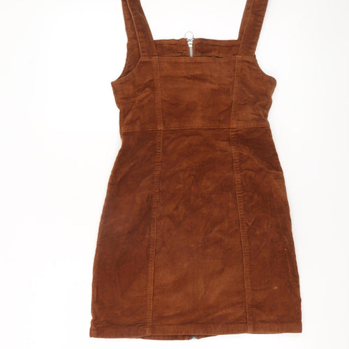 Denim Co Women Brown Corduroy Pinafore Dress Size 8 Sleeveless Zip