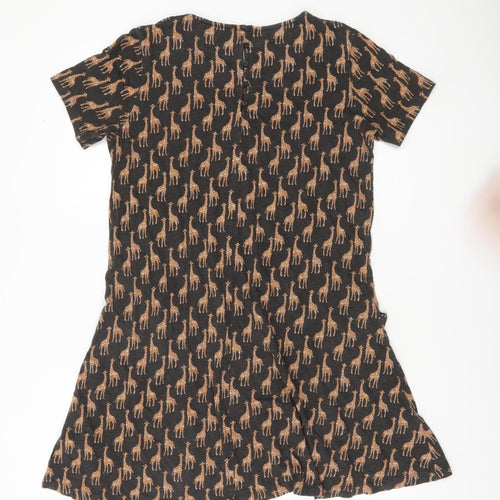 Fat Face Womens Black Giraffe Print Shift Dress UK 6 Short Sleeve