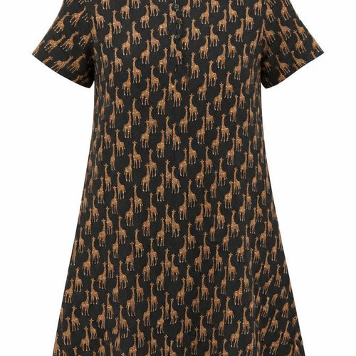 Fat Face Womens Black Giraffe Print Shift Dress UK 6 Short Sleeve