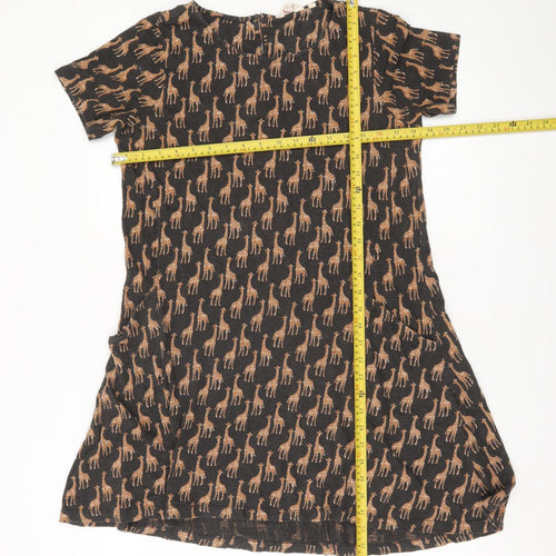 Fat Face Womens Black Giraffe Print Shift Dress UK 6 Short Sleeve