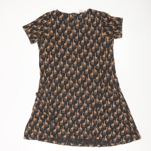 Fat Face Womens Black Giraffe Print Shift Dress UK 6 Short Sleeve