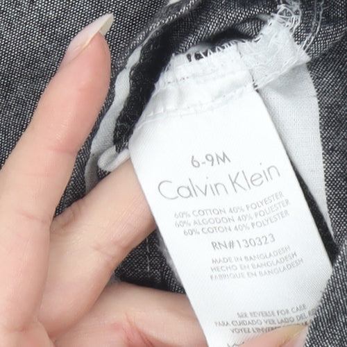 Calvin Klein Unisex Baby Grey Striped Dungaree 6-9 Months Cotton Blend