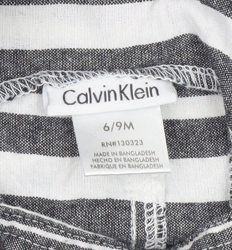 Calvin Klein Unisex Baby Grey Striped Dungaree 6-9 Months Cotton Blend