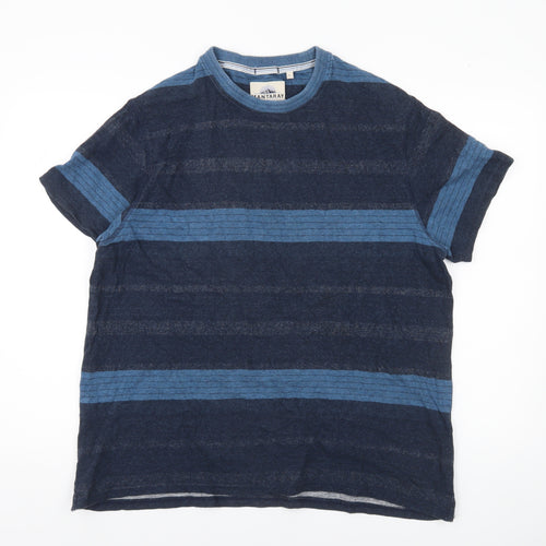 Mantaray Men’s Blue Striped Cotton T-Shirt Size L Crew Neck