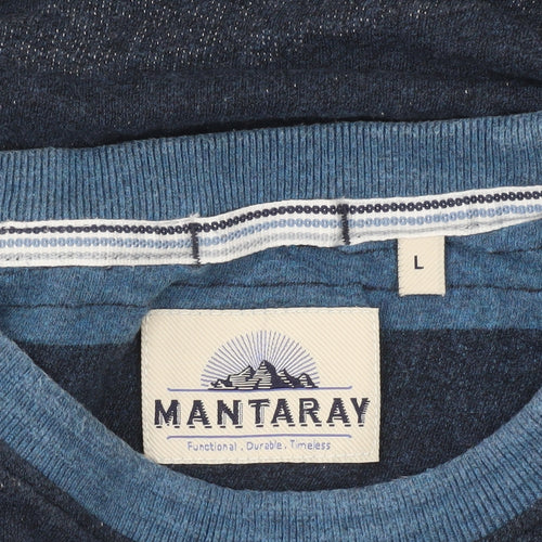 Mantaray Men’s Blue Striped Cotton T-Shirt Size L Crew Neck