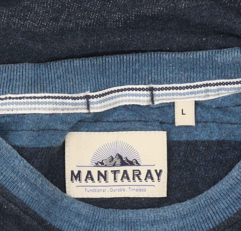 Mantaray Men’s Blue Striped Cotton T-Shirt Size L Crew Neck