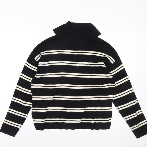 Studio Edit Women’s Black Striped Cotton Collared Jumper Size S
