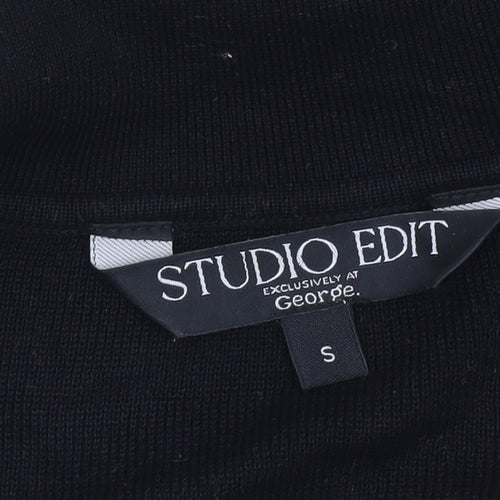 Studio Edit Women’s Black Striped Cotton Collared Jumper Size S