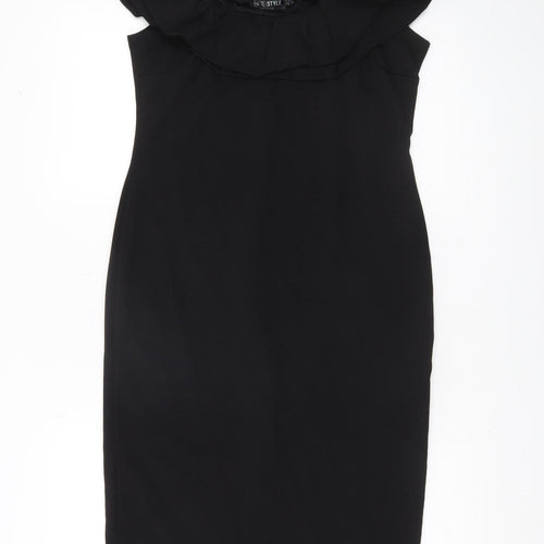 In The Style Women’s Black Size 14 Bodycon Ruffle Dress