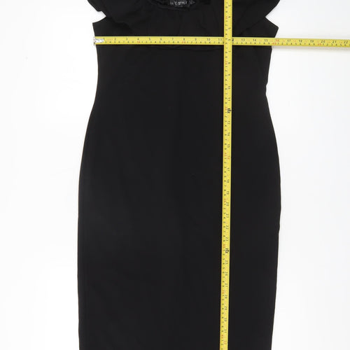 In The Style Women’s Black Size 14 Bodycon Ruffle Dress