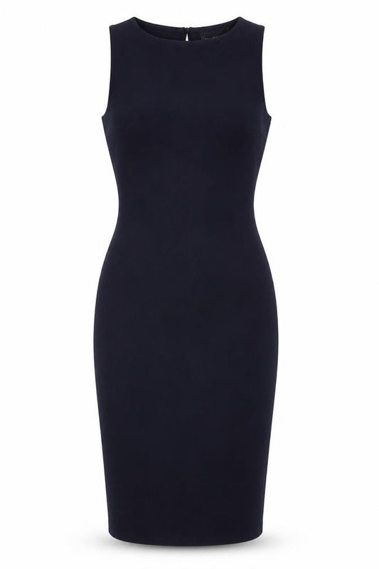 Front view of Dusk Women’s Blue Bodycon Knee Length Sleeveless Dress, size UK 10