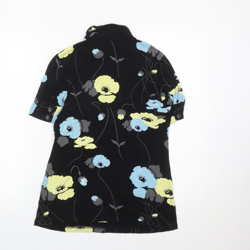 Next Women’s Black Floral Tunic Shirt Size 14 Short Sleeve Cotton Blend
