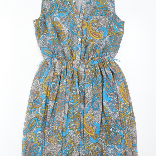 H&M Women’s Blue Paisley Shirt Dress Size 6 Sleeveless Knee Length