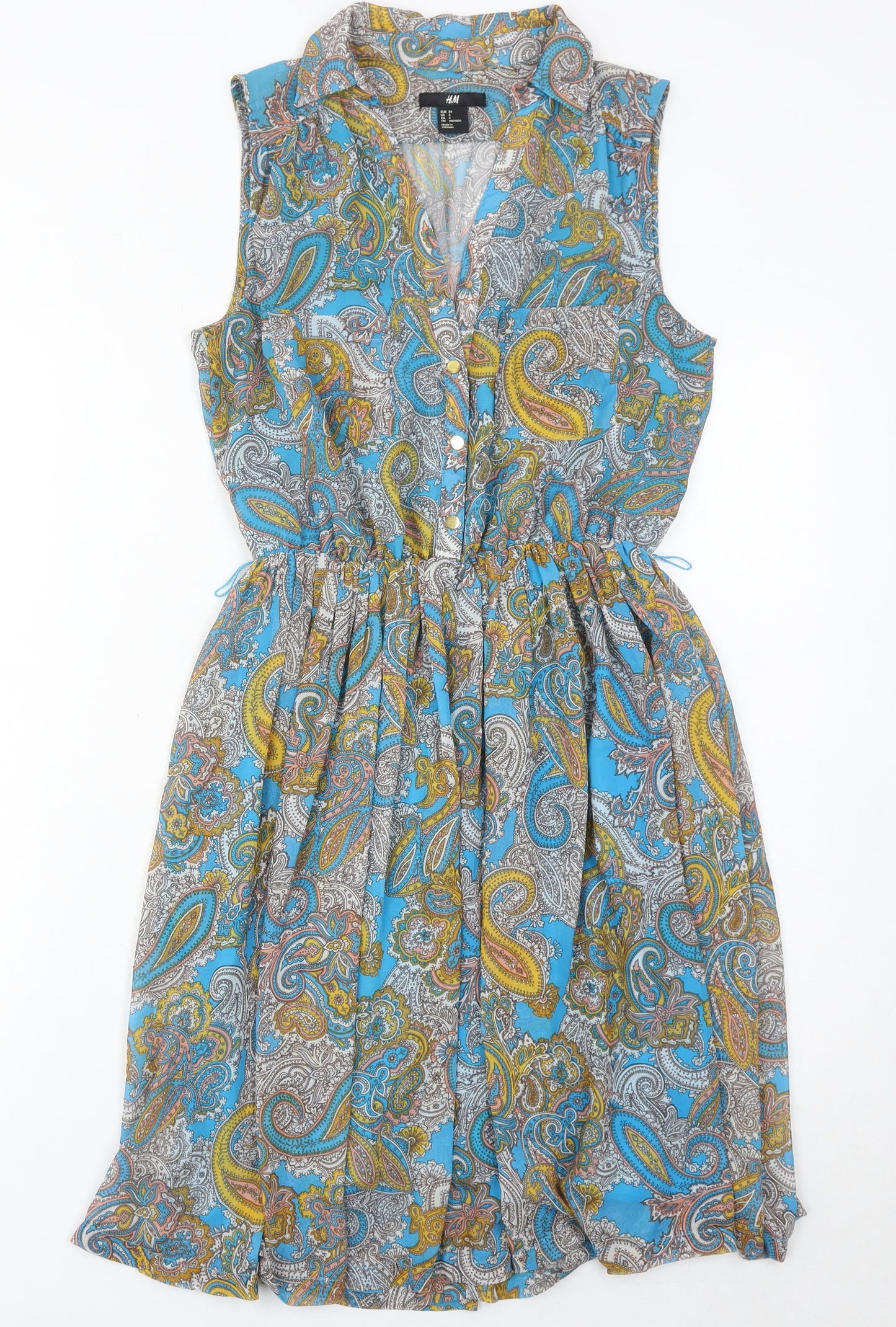H&M Women’s Blue Paisley Shirt Dress Size 6 Sleeveless Knee Length