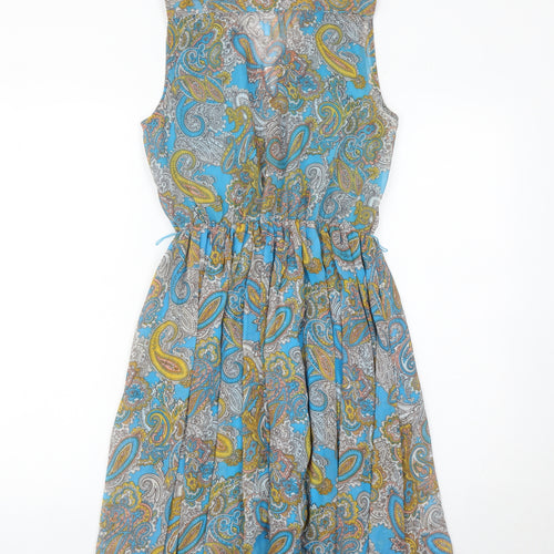 H&M Women’s Blue Paisley Shirt Dress Size 6 Sleeveless Knee Length