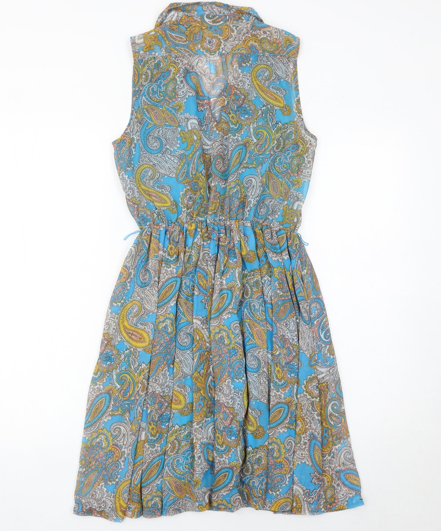 H&M Women’s Blue Paisley Shirt Dress Size 6 Sleeveless Knee Length