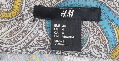 H&M Women’s Blue Paisley Shirt Dress Size 6 Sleeveless Knee Length