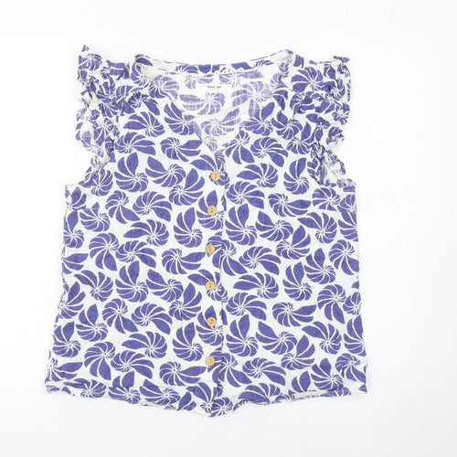 Next Women’s Blue Floral Linen Viscose Sleeveless Blouse Size 10