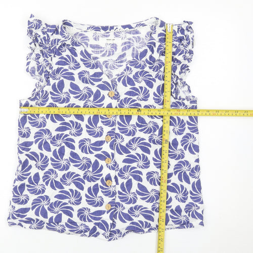 Next Women’s Blue Floral Linen Viscose Sleeveless Blouse Size 10