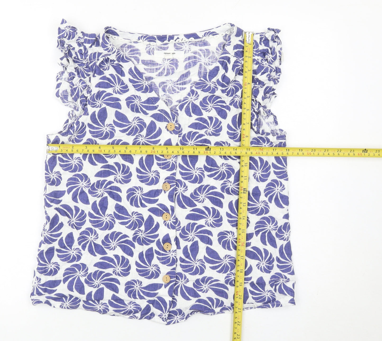 Next Women’s Blue Floral Linen Viscose Sleeveless Blouse Size 10