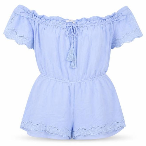 Ark n Co Women’s Blue Off Shoulder Lace Playsuit Size L Summer