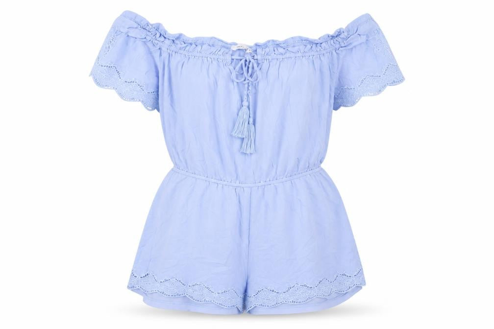Ark n Co Women’s Blue Off Shoulder Lace Playsuit Size L Summer